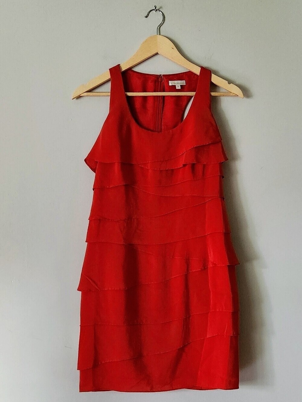 Shoshana 100% Silk Red Tiered Tank Dress Sz 2